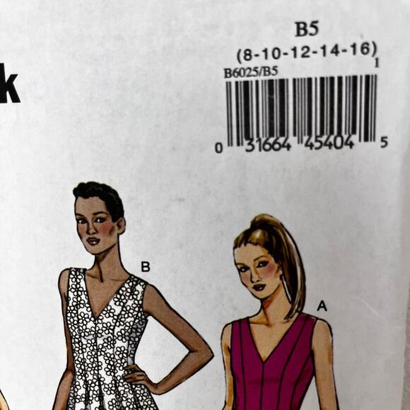 Butterick B6025 Sewing Pattern sleeveless pleated dress tunic size 8-16 - Picture 2 of 6
